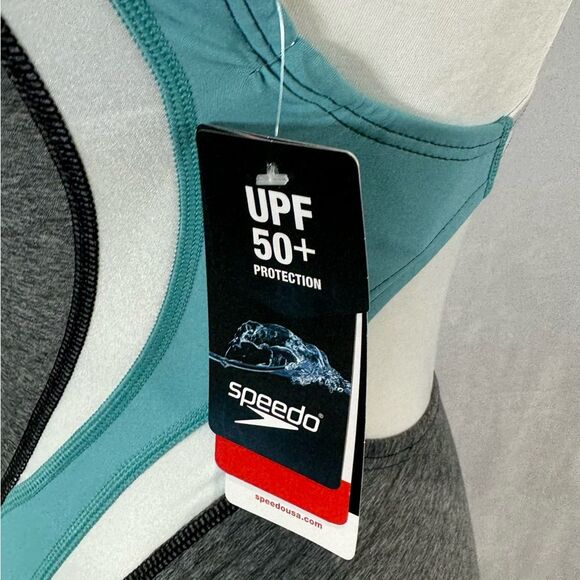 Speedo Active Quantum Fusion Splice gray and aqua one piece swimsuit size 4 NWT - Picture 7 of 10